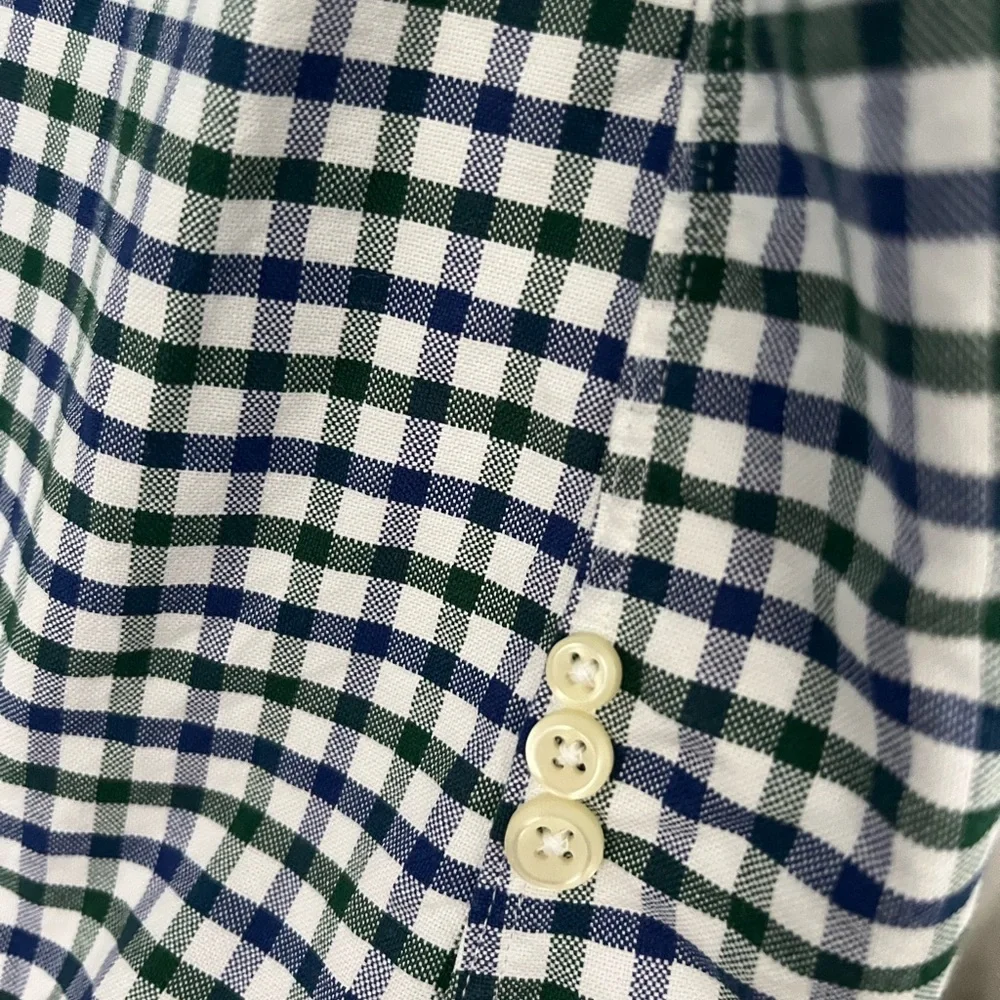 Ralph Lauren Button Down Shirt Green Blue Flesh Pony Men's MEDIUM Gingham Check
